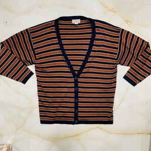 August Max Woman Wool Blend Striped Button Down Cardigan Academia Plus Size 3X